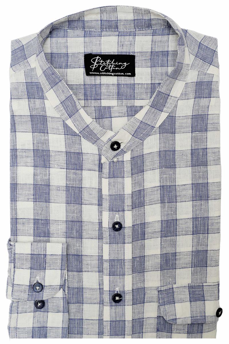 Men Formal Shirt Check Band Collar