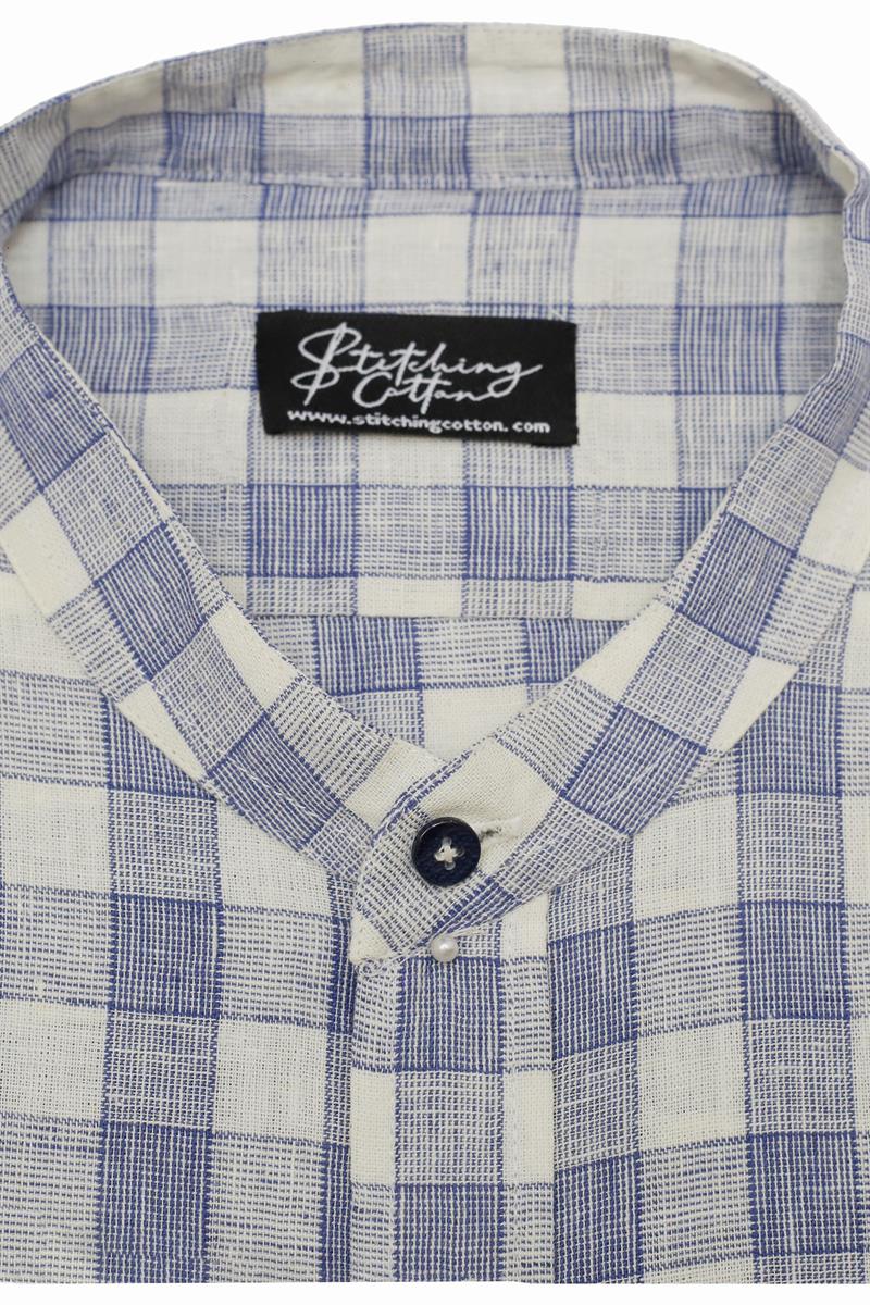 Men Formal Shirt Check Band Collar