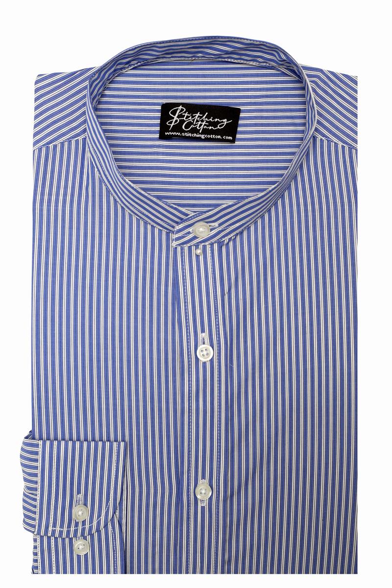 Mens Formal Stripe Shirt Band Collar