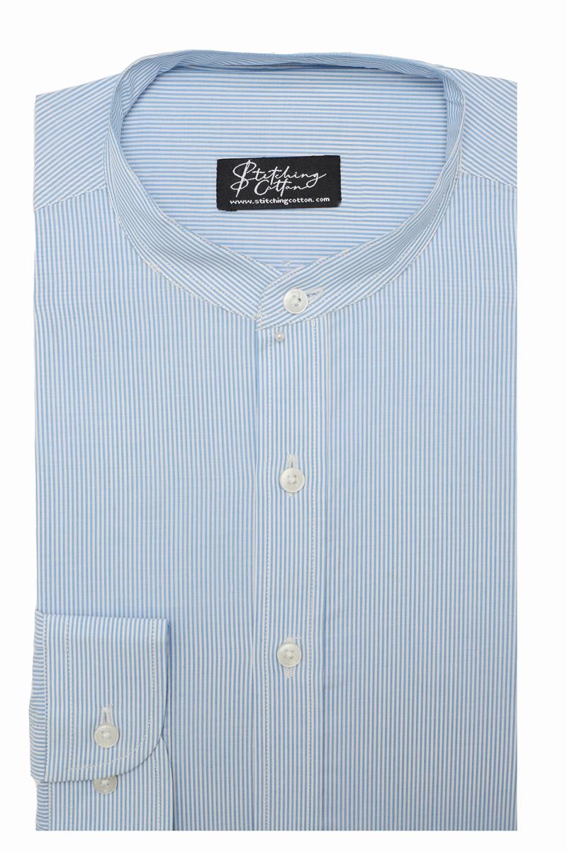 Mens Formal Stripe Shirt Band Collar