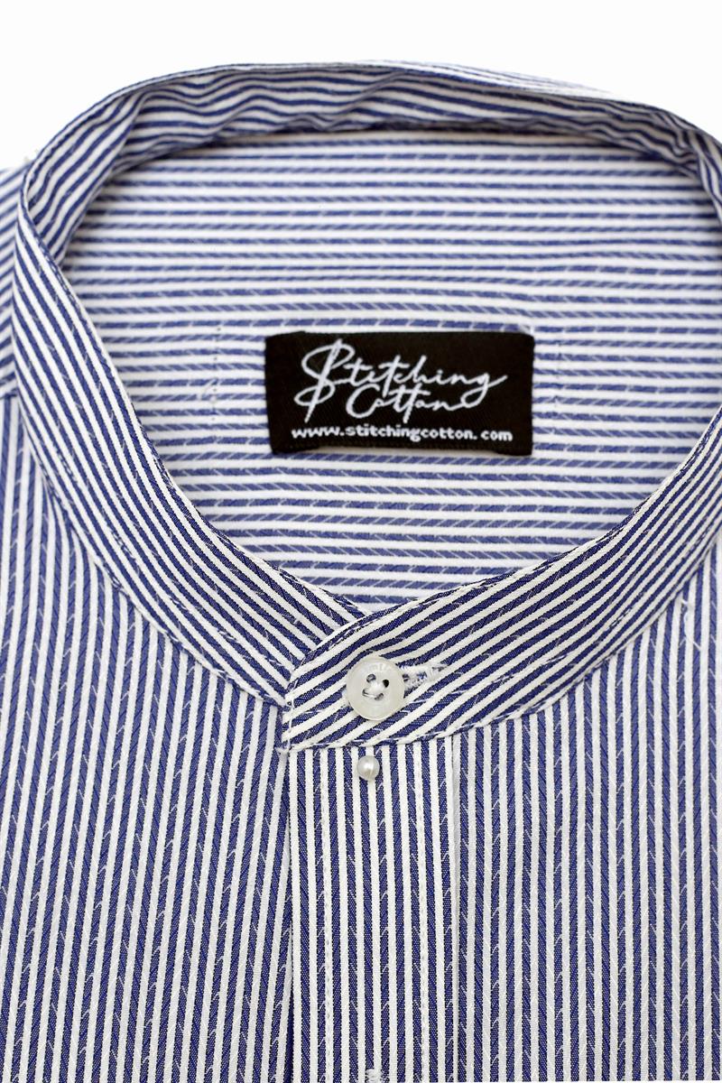 Mens Formal Stripe Shirt Band Collar