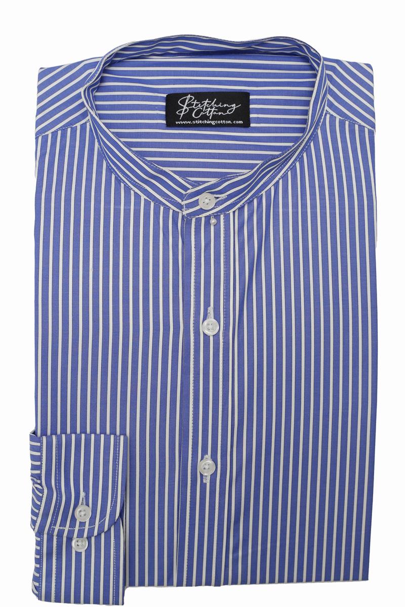 Mens Formal Stripe Shirt Band Collar