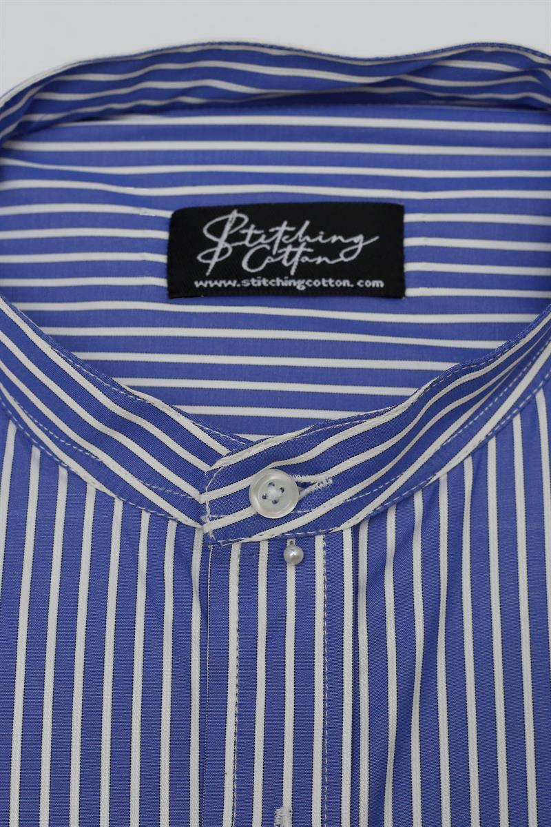 Mens Formal Stripe Shirt Band Collar